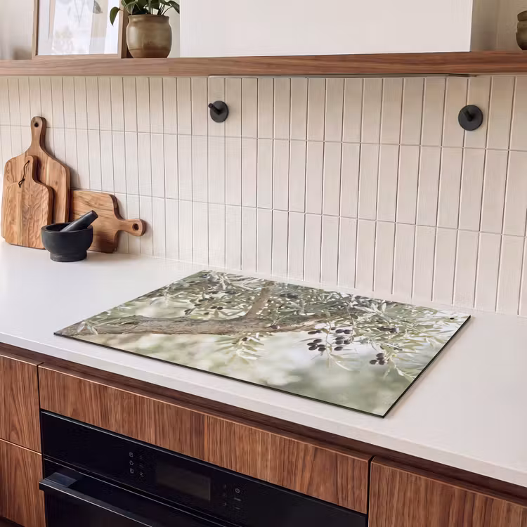 Inductiebeschermer & spatscherm (2in1) - Olijfboom - tak - groen - Olijfboom - tak - groen Inductie beschemer met haakjes klein