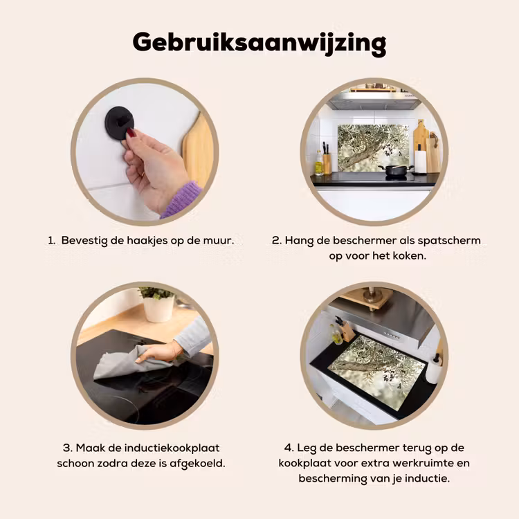 Inductiebeschermer & spatscherm (2in1) - Olijfboom - tak - groen - Olijfboom - tak - groen Inductie beschemer met haakjes klein
