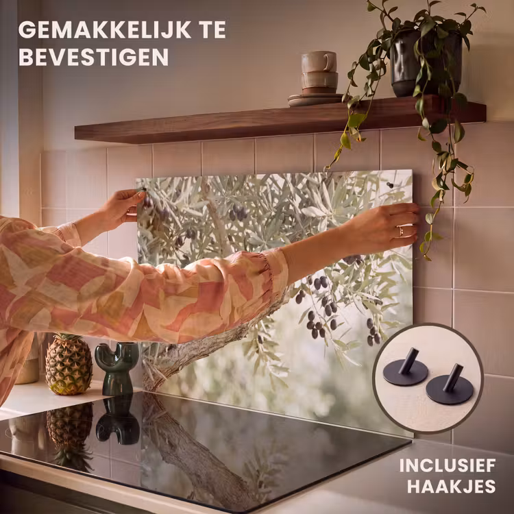 Inductiebeschermer & spatscherm (2in1) - Olijfboom - tak - groen - Olijfboom - tak - groen Inductie beschemer met haakjes klein