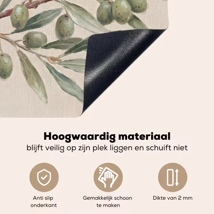 Olijftak - Bladeren - Natuur - Groen - Beige Inductie beschemer met haakjes klein -ky-onderkant-nl