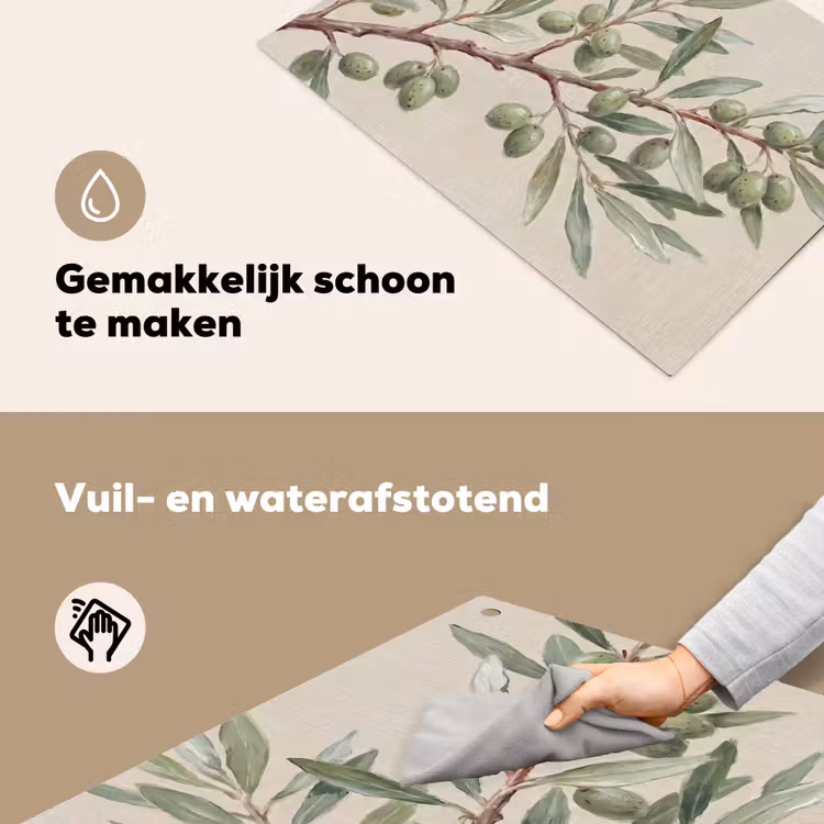 Olijftak - Bladeren - Natuur - Groen - Beige Inductie beschemer met haakjes klein -ky-schoon-nl