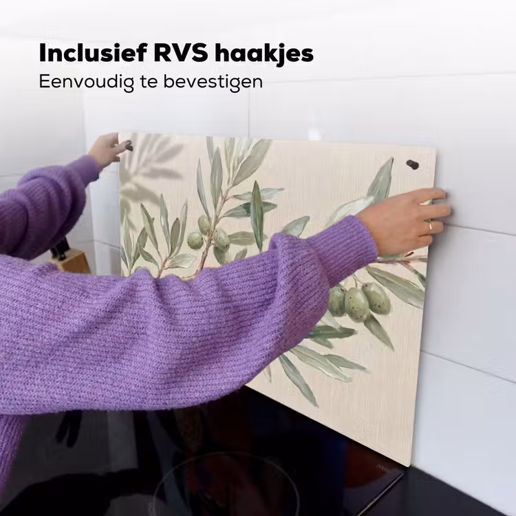 Olijftak - Bladeren - Natuur - Groen - Beige Inductie beschemer met haakjes klein -ky-ophangen-nl