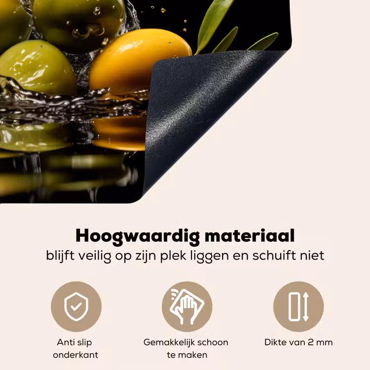 Olijven - Groen - Water - Zwart Inductie beschemer met haakjes middel -ky-onderkant-nl