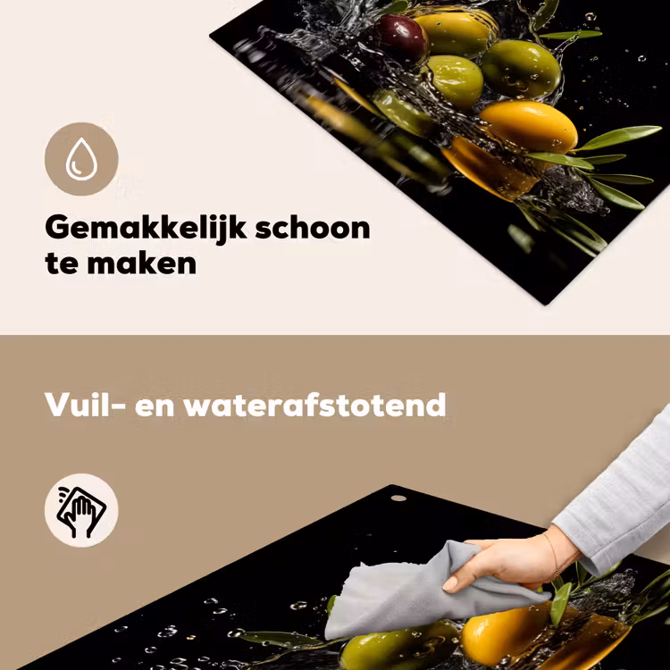 Olijven - Groen - Water - Zwart Inductie beschemer met haakjes middel -ky-schoon-nl