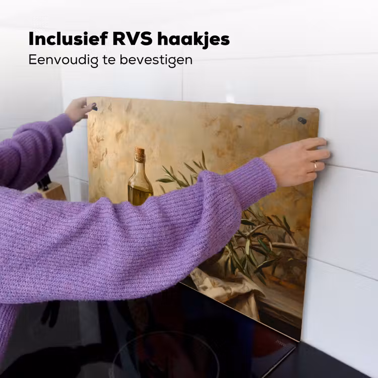 Olijven - Stilleven - Vintage Inductie beschemer met haakjes klein -ky-ophangen-nl