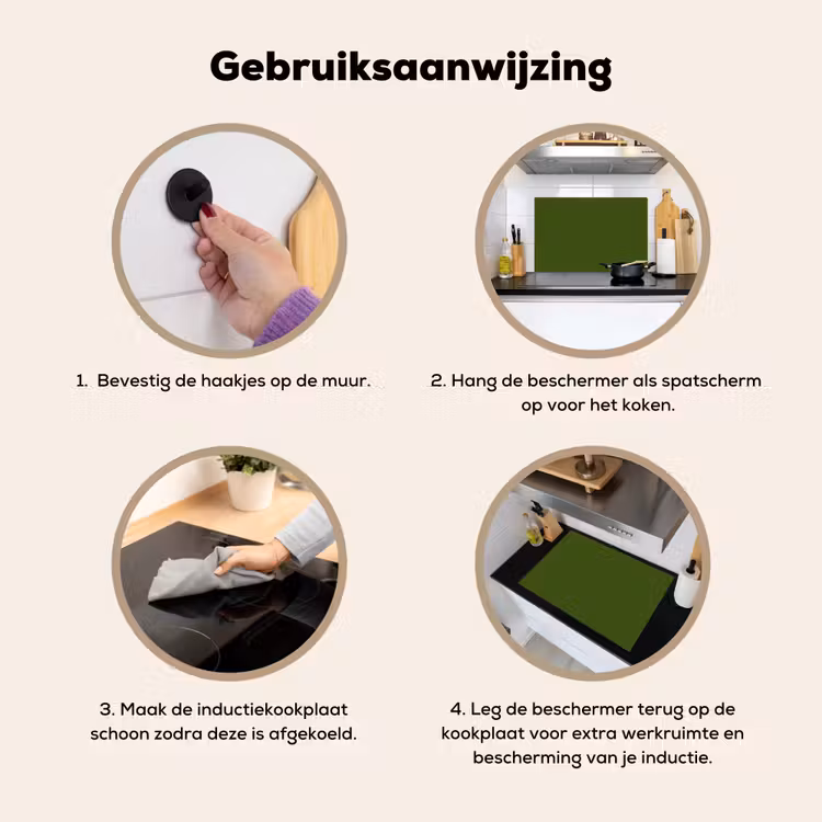 Olive - Drab - Groen Inductie beschemer met haakjes klein 777 -ky-gebruik-nl