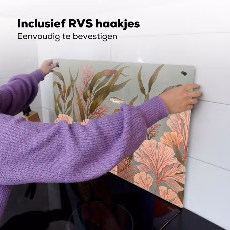 Onderwater - Planten - Vis - Vintage - Groen Inductie beschemer met haakjes klein -ky-ophangen-nl