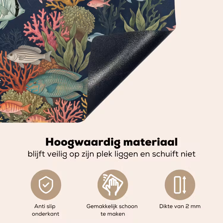Onderwaterwereld - Vissen - Koraal - Illustratie - Kleurrijk Inductie beschemer met haakjes klein -ky-onderkant-nl
