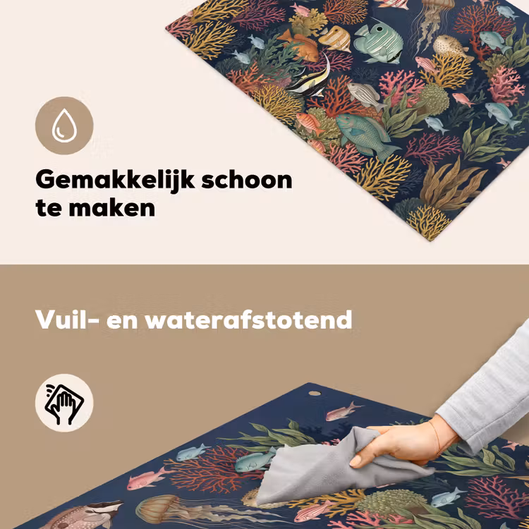Onderwaterwereld - Vissen - Koraal - Illustratie - Kleurrijk Inductie beschemer met haakjes klein -ky-schoon-nl