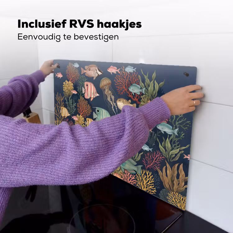 Onderwaterwereld - Vissen - Koraal - Illustratie - Kleurrijk Inductie beschemer met haakjes klein -ky-ophangen-nl