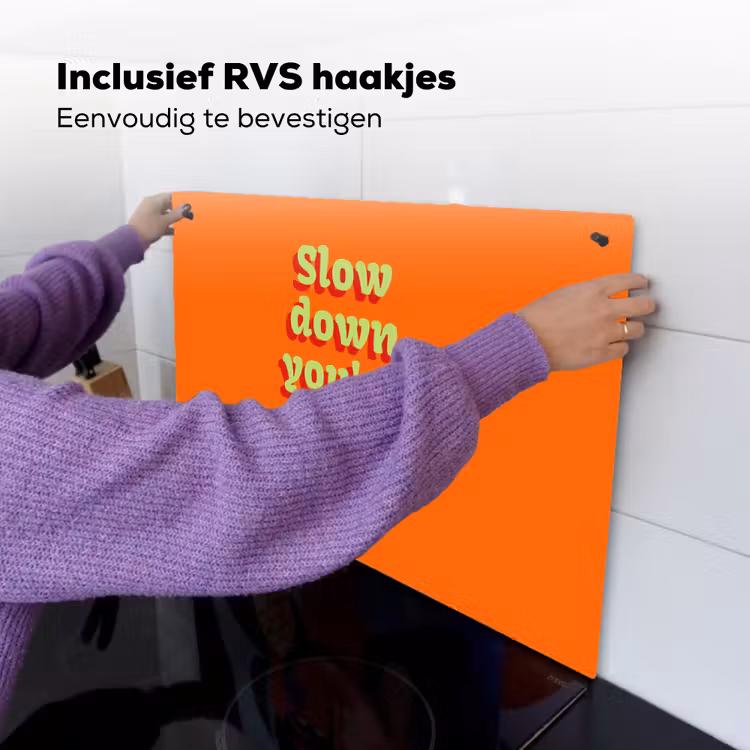 Oranje - Slow down you're doing fine - Retro Inductie beschemer met haakjes klein -ky-ophangen-nl