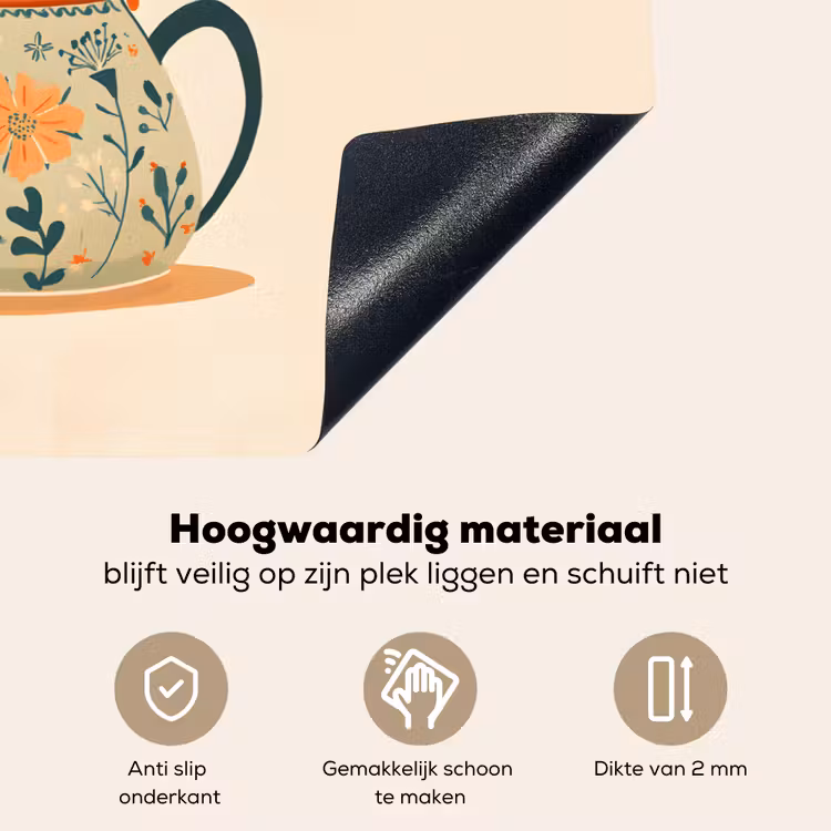 Oranje - Theepot - Bloemen - Bladeren Inductie beschemer met haakjes klein -ky-onderkant-nl
