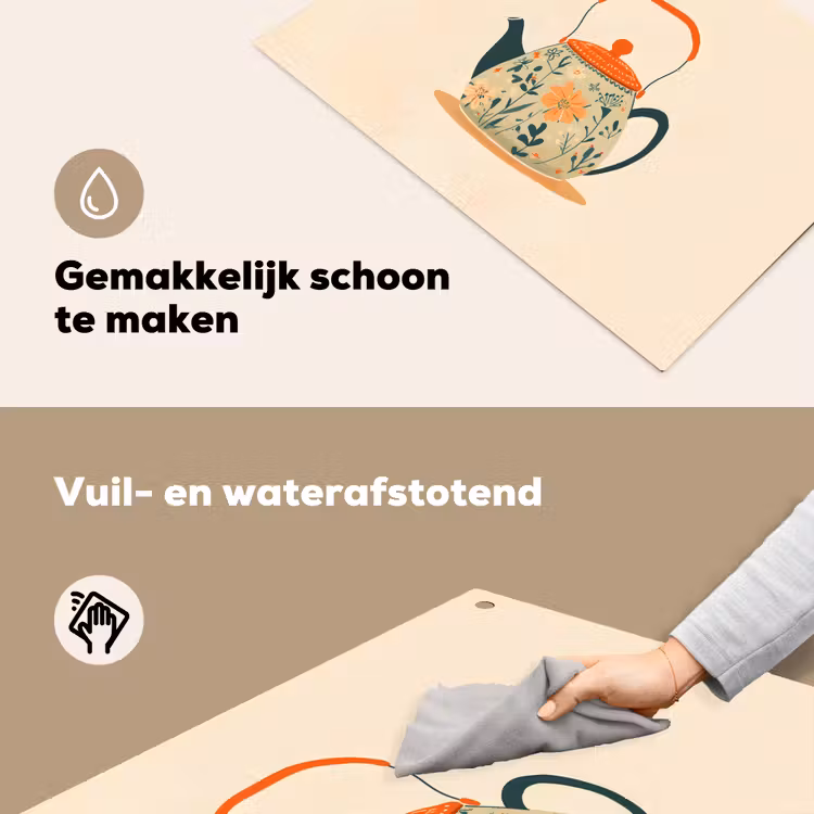 Oranje - Theepot - Bloemen - Bladeren Inductie beschemer met haakjes klein -ky-schoon-nl