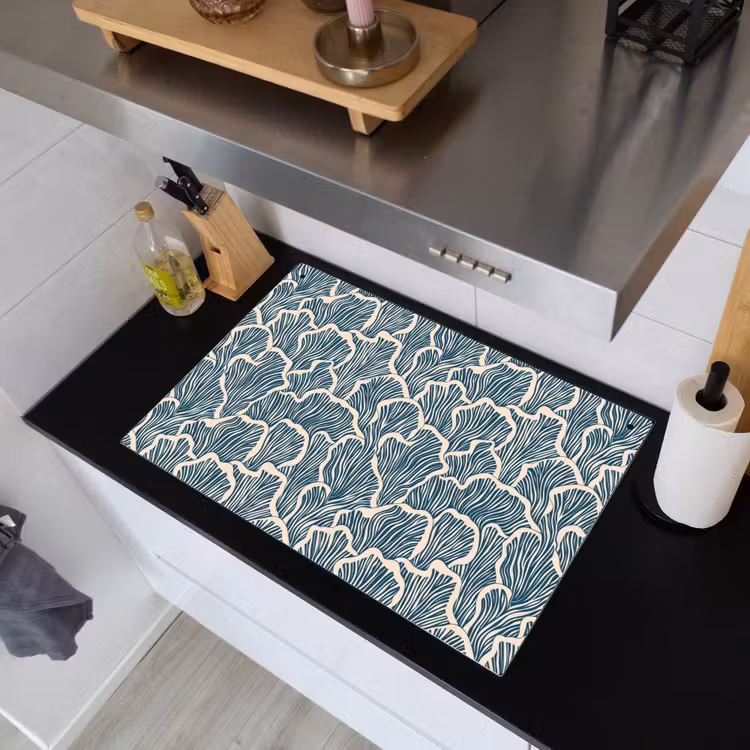 Organisch - Blauw - Crème - Schelpen Inductie beschemer met haakjes klein 777 -sfeer1