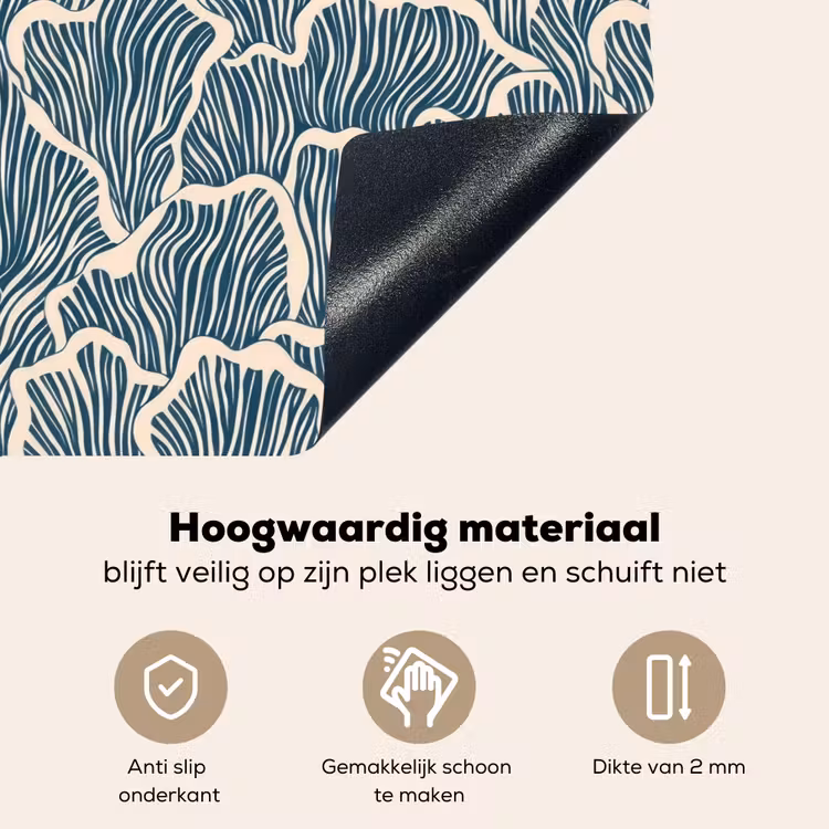 Organisch - Blauw - Crème - Schelpen Inductie beschemer met haakjes klein 777 -ky-onderkant-nl