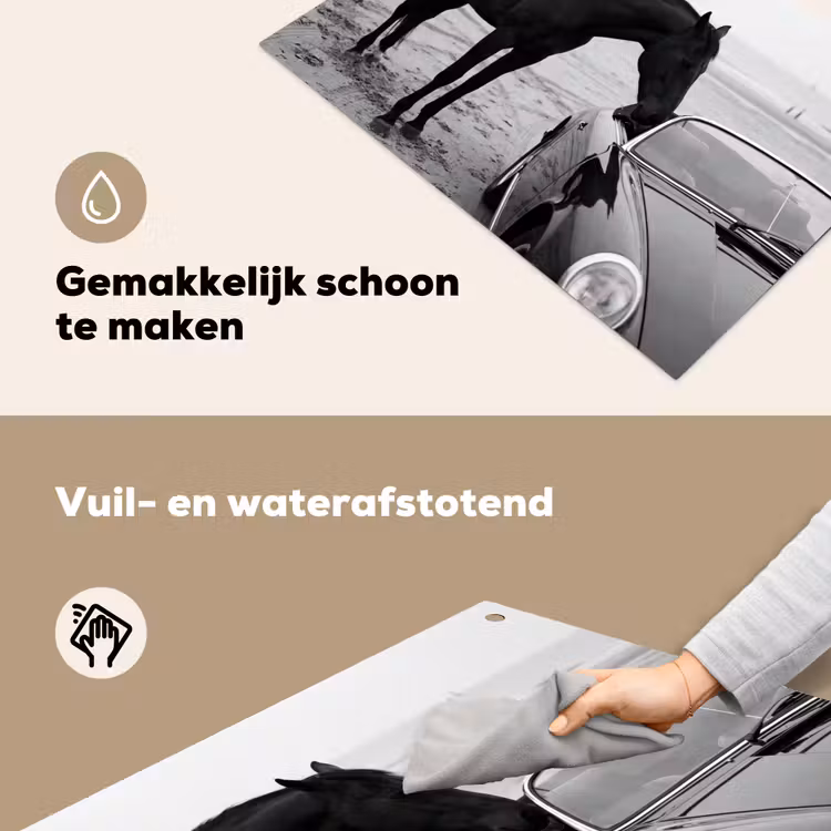 Paard - Auto - Zwart - Wit Inductie beschemer met haakjes klein -ky-schoon-nl