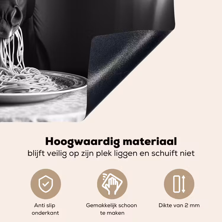 Paard - Bord - Pasta - Tafelkleed - Zwart Wit - Dieren Inductie beschemer met haakjes klein -ky-onderkant-nl