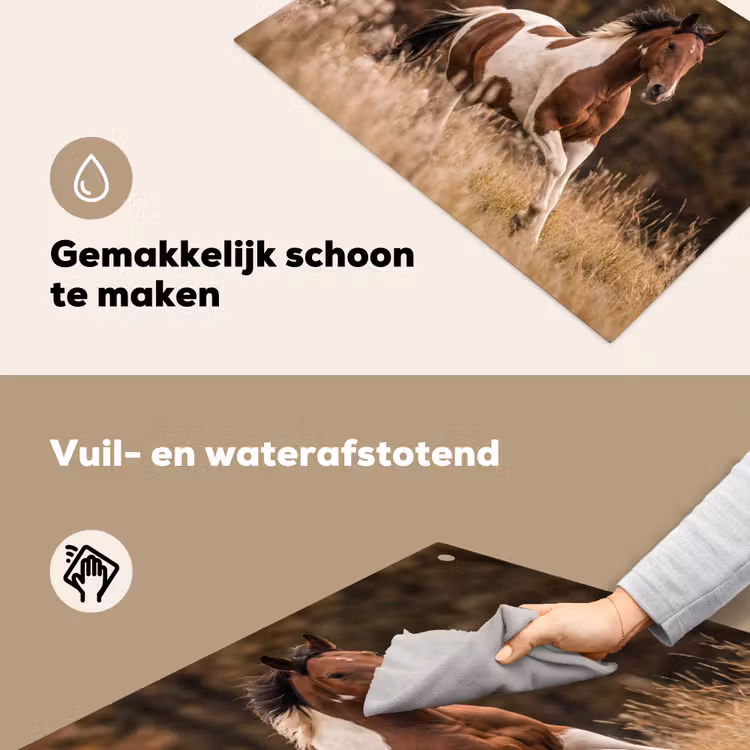 Paard - Bruin - Gras Inductie beschemer met haakjes klein -ky-schoon-nl