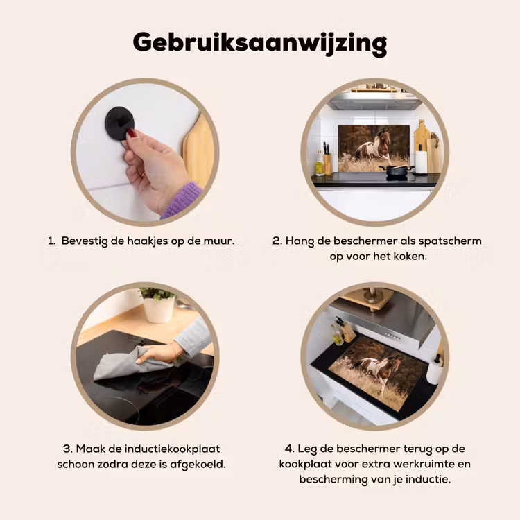 Paard - Bruin - Gras Inductie beschemer met haakjes klein -ky-gebruik-nl