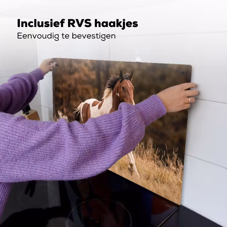 Paard - Bruin - Gras Inductie beschemer met haakjes klein -ky-ophangen-nl