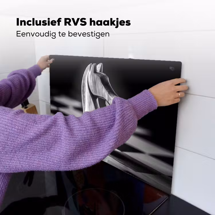 Paard - Hout - Schaalbord - Zwart Inductie beschemer met haakjes klein -ky-ophangen-nl