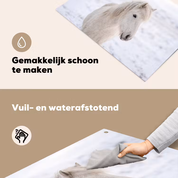 Paard - Kop - Winter - Dieren - Wit Inductie beschemer met haakjes klein -ky-schoon-nl