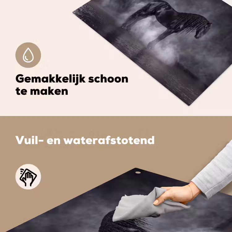 Paard - Magisch - Zwart Inductie beschemer met haakjes klein -ky-schoon-nl