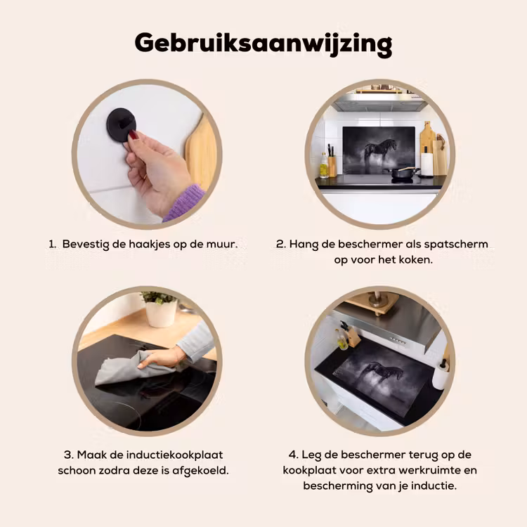 Paard - Magisch - Zwart Inductie beschemer met haakjes klein -ky-gebruik-nl