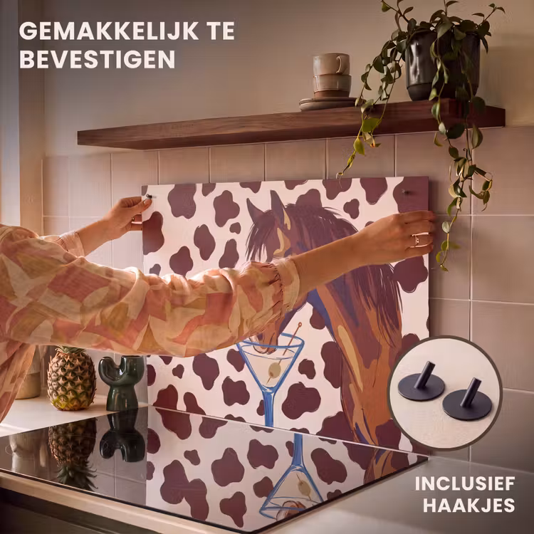 Paard - Martini - Dieren - Abstract - Bruin Inductie beschemer met haakjes klein -ky-ophangen-nl