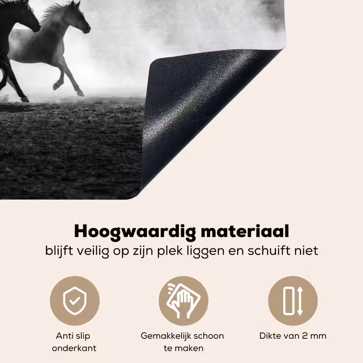 Paard - Ren - Stof - Zwart-wit - Dieren Inductie beschemer met haakjes klein -ky-onderkant-nl
