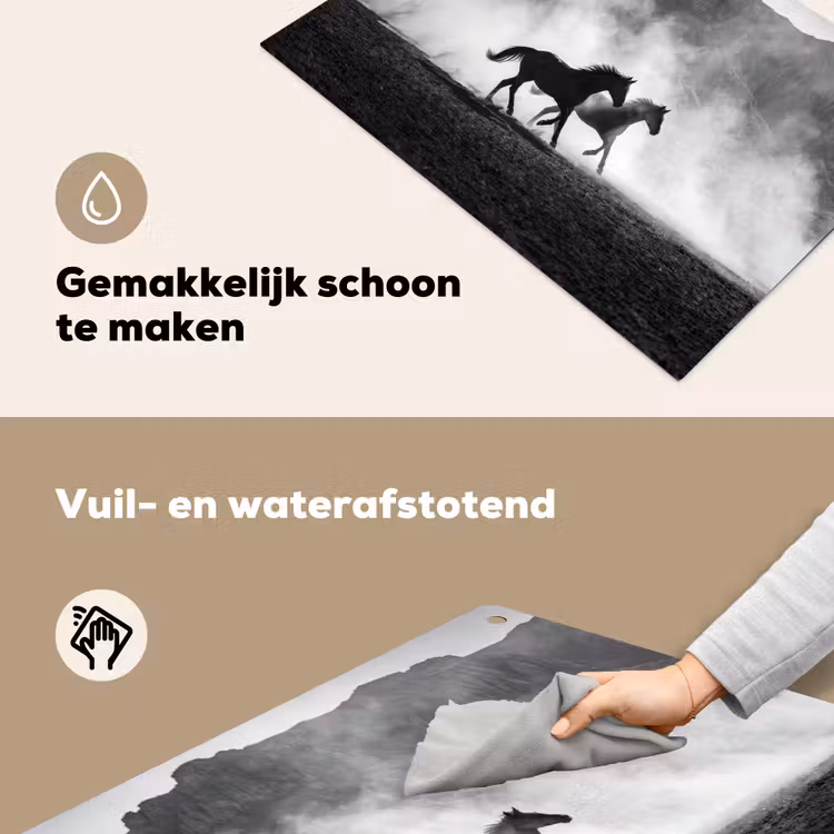Paard - Ren - Stof - Zwart-wit - Dieren Inductie beschemer met haakjes klein -ky-schoon-nl
