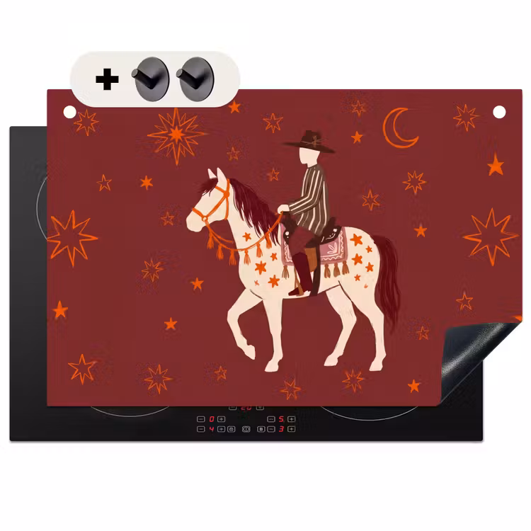 Paard - Ruiter - Sterren - Nacht - Illustratie Inductie beschemer met haakjes klein -3d