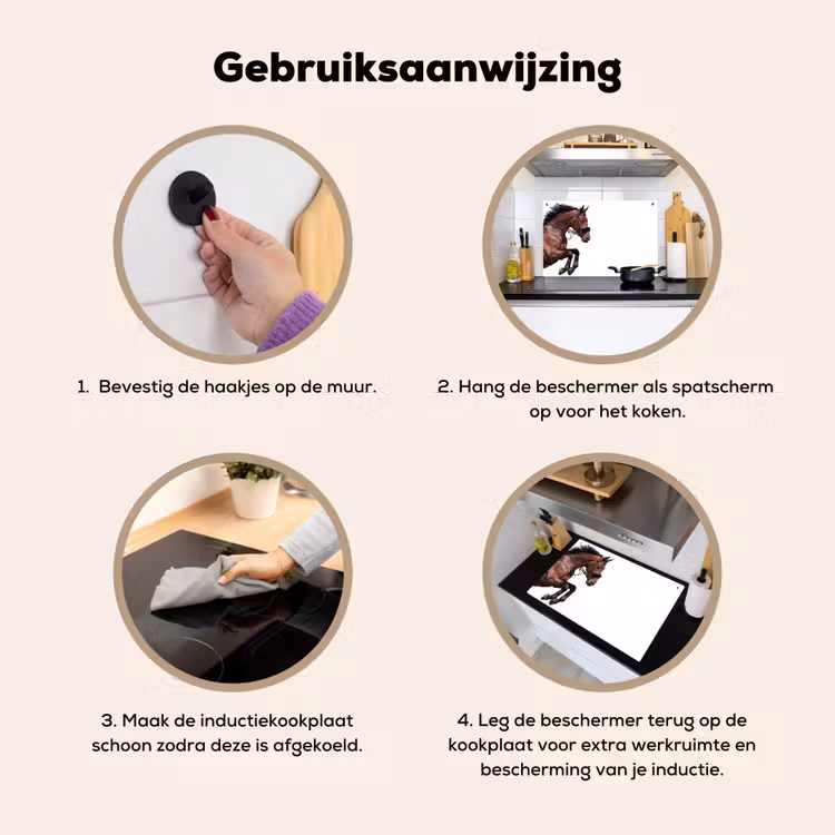 Paard - Springen - Modern Inductie beschemer met haakjes klein -ky-gebruik-nl