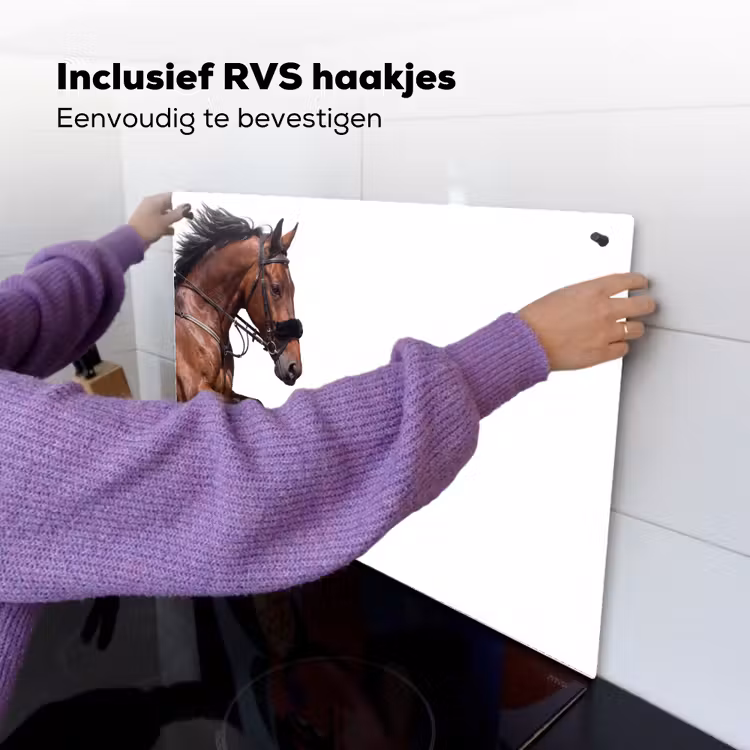Paard - Springen - Modern Inductie beschemer met haakjes klein -ky-ophangen-nl