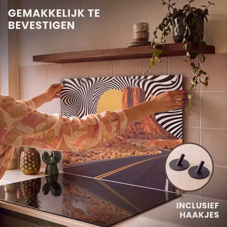 Inductiebeschermer & spatscherm (2in1) - Paard - Woestijn - Natuur - Paard - Woestijn - Natuur Inductie beschemer met haakjes klein