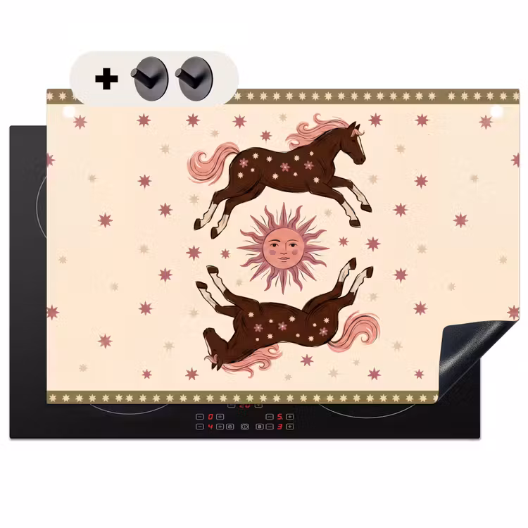 Paard - Zon - Mystiek - Illustratie - Roze Inductie beschemer met haakjes klein -3d