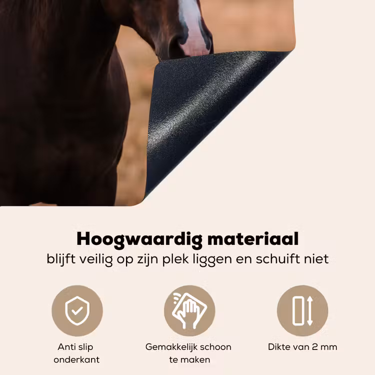 Paard - Zonsondergang - Bruin Inductie beschemer met haakjes klein -ky-onderkant-nl