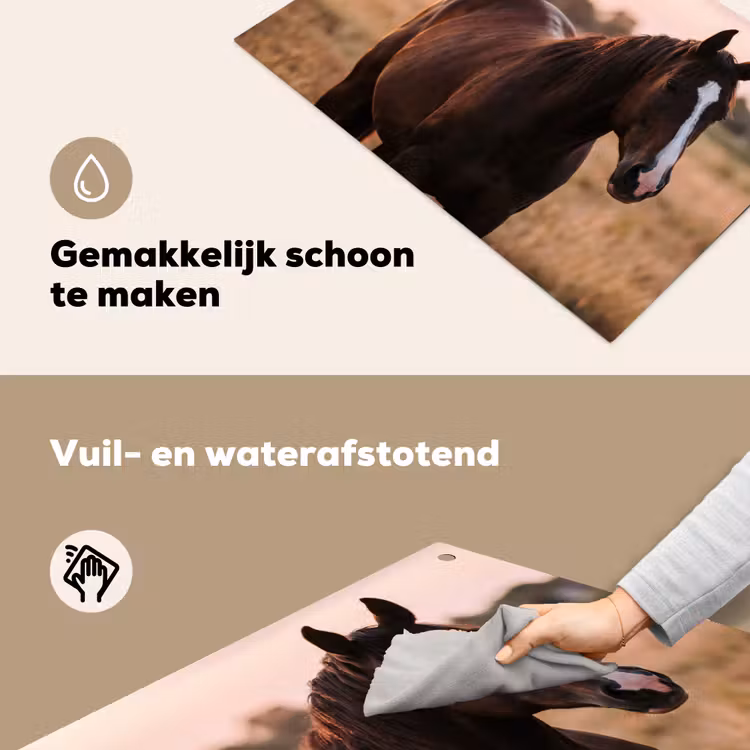 Paard - Zonsondergang - Bruin Inductie beschemer met haakjes klein -ky-schoon-nl