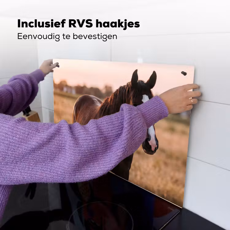 Paard - Zonsondergang - Bruin Inductie beschemer met haakjes klein -ky-ophangen-nl