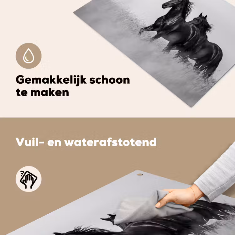 Paarden - Gras - Zwart - Wit Inductie beschemer met haakjes klein -ky-schoon-nl