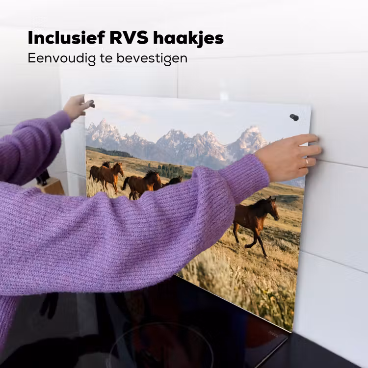 Paarden - Kudde - Bergen - Vrijheid - Wild Inductie beschemer met haakjes klein -ky-ophangen-nl