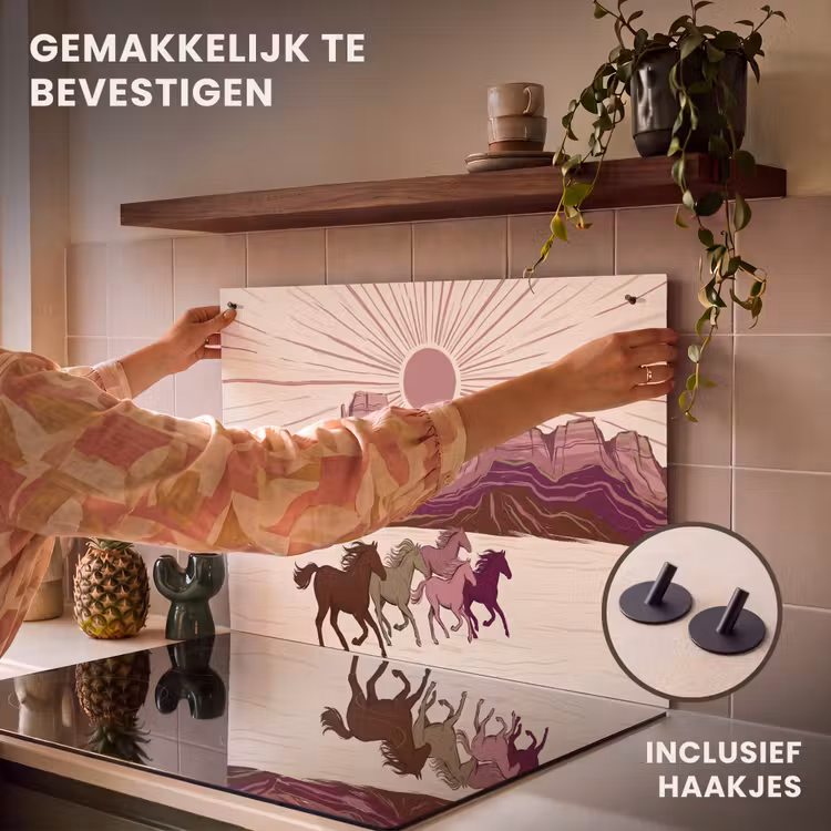 Paarden - Rennend - Woestijn - Natuur - Abstract Inductie beschemer met haakjes klein -ky-ophangen-nl