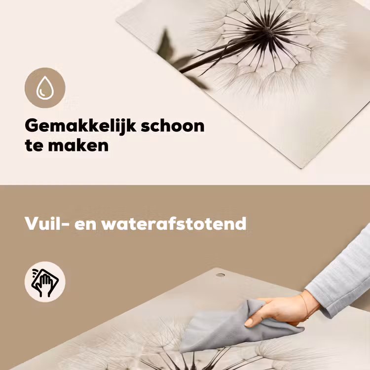 Paardenbloem - Minimalistisch - Wit Inductie beschemer met haakjes klein -ky-schoon-nl