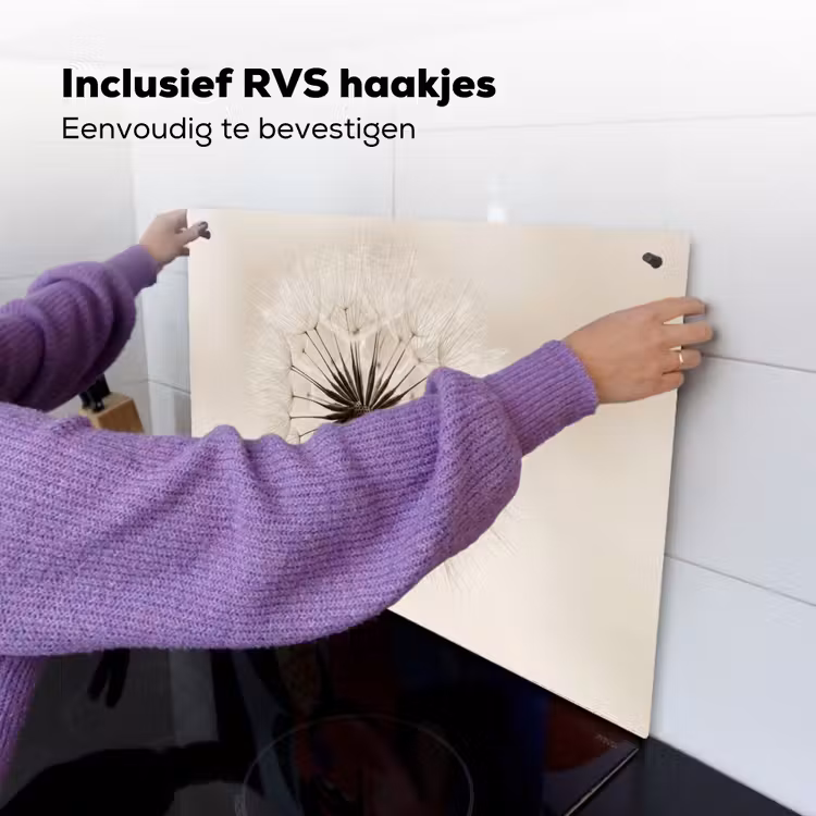 Paardenbloem - Minimalistisch - Wit Inductie beschemer met haakjes klein -ky-ophangen-nl