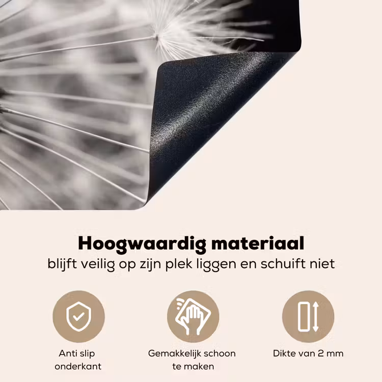 Paardenbloem - Zwart - Wit Inductie beschemer met haakjes klein -ky-onderkant-nl