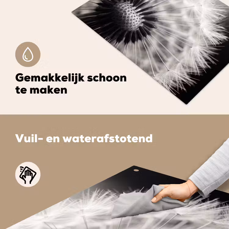 Paardenbloem - Zwart - Wit Inductie beschemer met haakjes klein -ky-schoon-nl