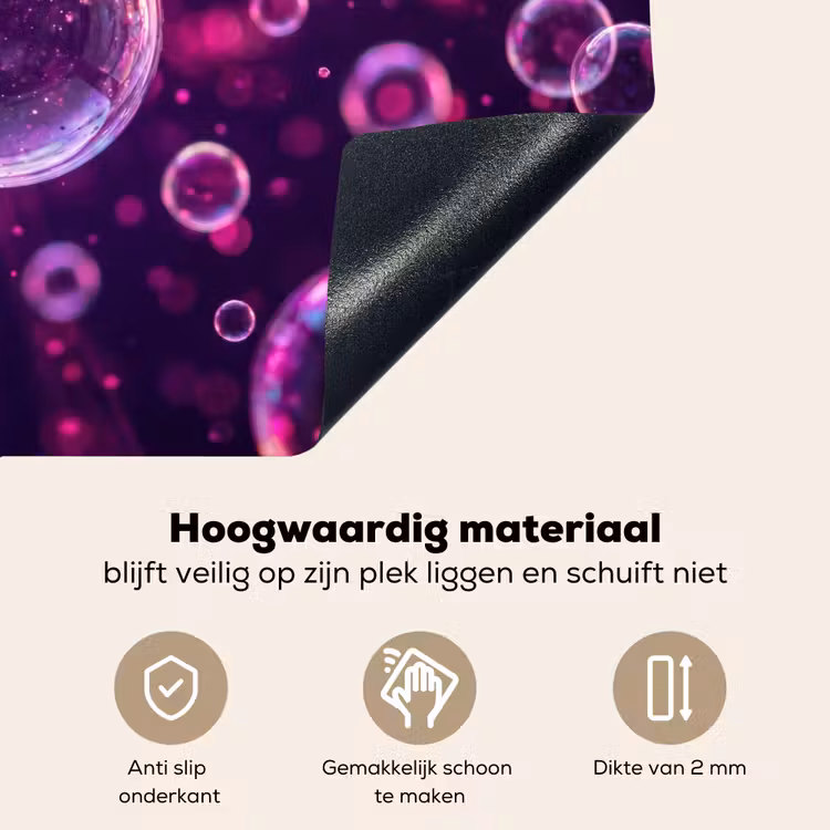 Paars - Bubbels - Schuim Inductie beschemer met haakjes klein -ky-onderkant-nl