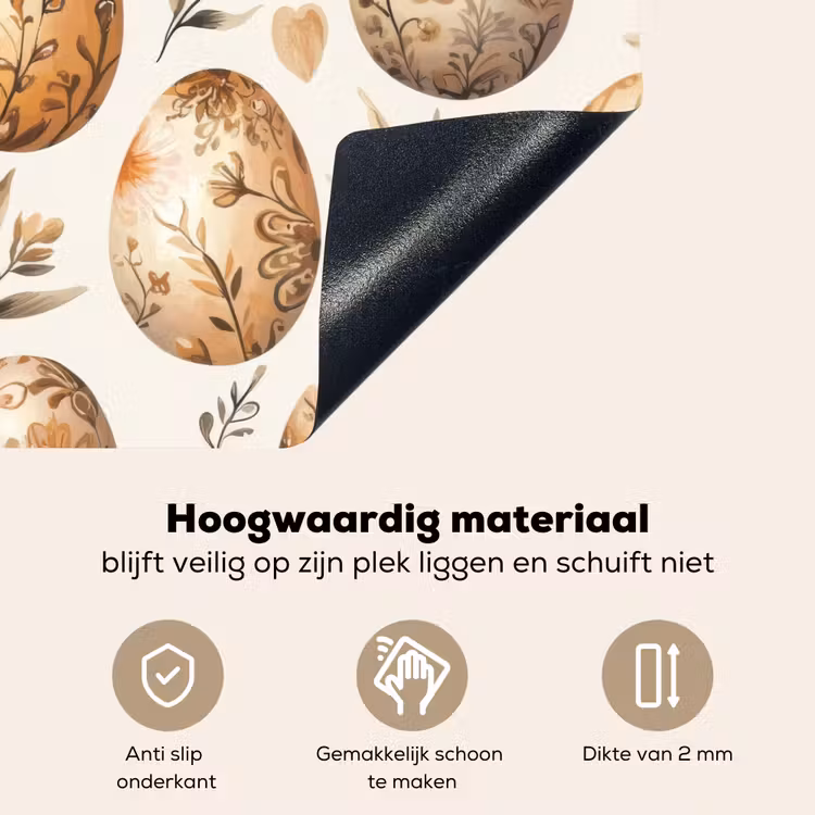 Paaseieren - Bruin - Bloemen Inductie beschemer met haakjes klein -ky-onderkant-nl