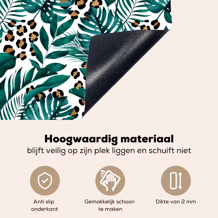 Palmblad - Panterprint - Tropical Inductie beschemer met haakjes klein -ky-onderkant-nl