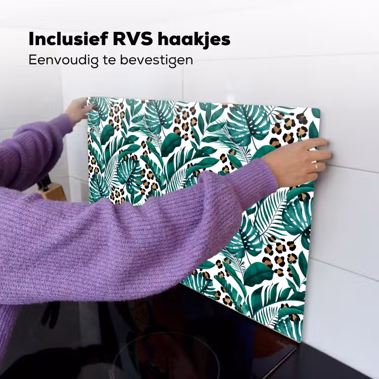Palmblad - Panterprint - Tropical Inductie beschemer met haakjes klein -ky-ophangen-nl
